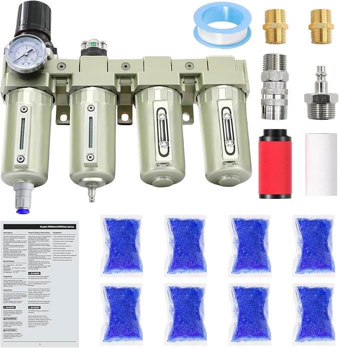1/2" Air-Dryer-for-Compressor 4 Stage 2Filter&2Dryer system Auto Drain | Air-Compressor-Water-Separator-System for Plasma Cutter and Paint Spray, NPT Industrial Grade