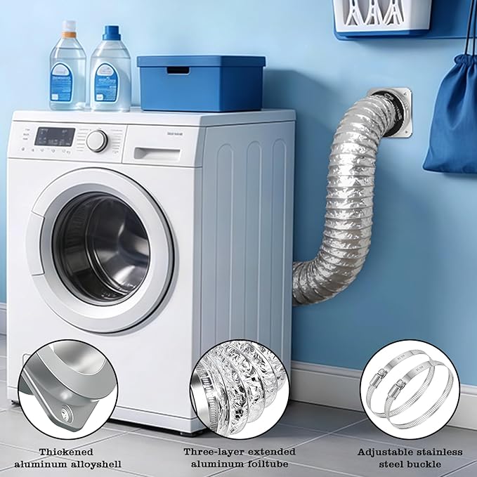 DV180 Magnetic Dryer Vent Coupling, Airtight Seal Dryer Vent Connector Kit, Easy to Clean, Quick Connect/Disconnect, Strong Magnet Self-Alignment, Includes 4" Duct and 2 Clamps