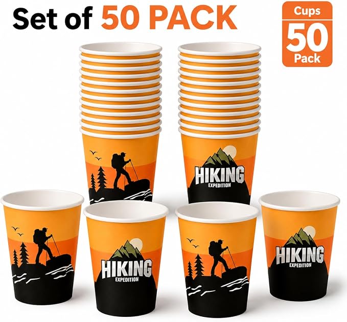50Pcs Boxing Themed Party Paper Cups Disposable 9oz Paper Cups for for Sports Supplies Decorations Drinking for Birthday Party Favors (50, hiking)