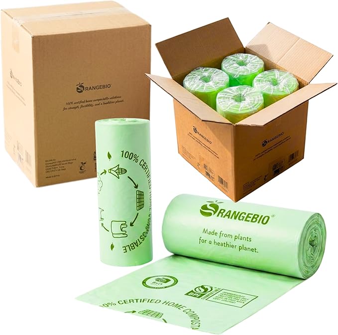 OrangeBio 55 Gallon Compostable Trash Bags, 60 Count, Heavy Duty Garbage Bags for Contractor, Yard Waste & Commercial Food Waste, Plant-Based, BPI ASTM D6400 & TÜV OK Compost Home Certified