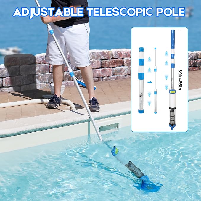 Cordless Handheld Pool Vacuum 3 in 1, 90 Mins Runtime, Rechargeable Pool Cleaner with Telescopic Pole for Above Ground & Inground Pools, Hot Tubs