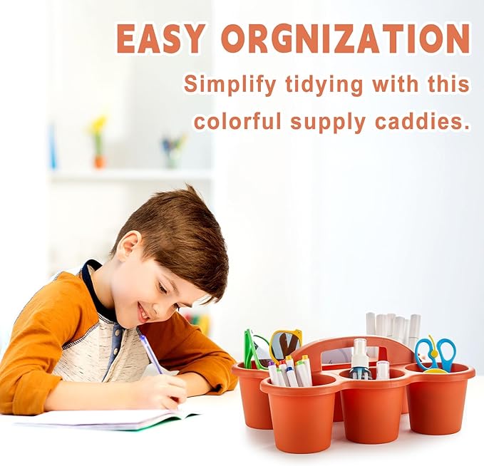 party greeting 6 Pack Classroom Caddy with Handle Plastic Storage Table Caddy Organizer with 6 Compartments Morandi Cup Caddy Organizer for Table Crayon Pencil Office School Supply