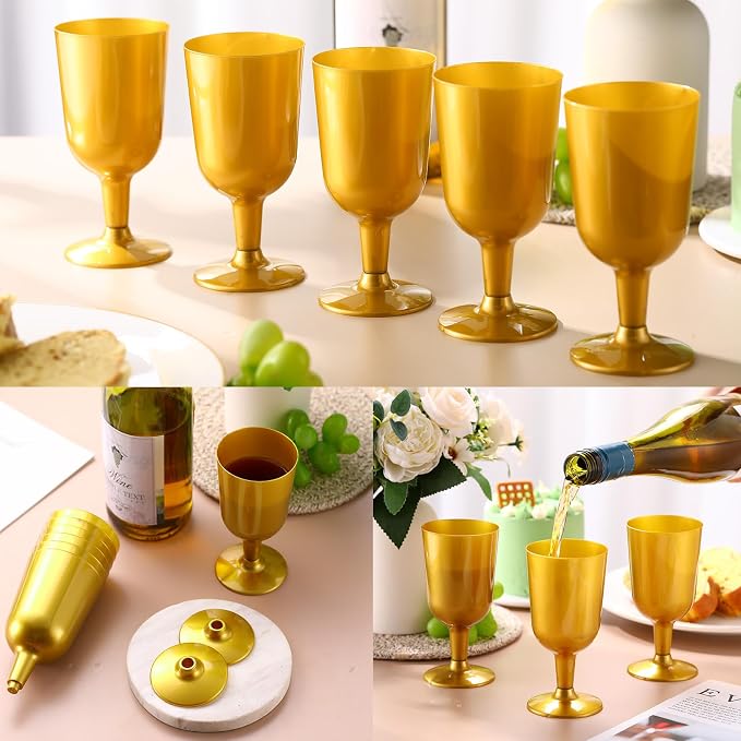 Jingmore 96 Pcs Disposable Plastic Wine Glasses 7 oz Plastic Goblets Party Wine Cups Hard Drinking Glasses with Stem Stackable Goblets Champagne Flutes for Wedding Toasting Birthday Party Supplies