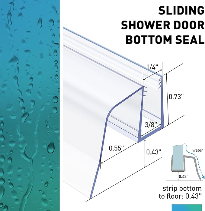 Sliding Shower Door Bottom Seal, 2 PCS 1/4" x 36" Sliding Shower Door Sweep for 1/4 Inch Glass, Frameless Glass Door Seal Strip Stop Shower Leaks and Create a Water Barrier