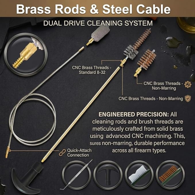 Gun Cleaning Kit Universal Supplies for Rifle Pistol Shotgun with Portable Carrying Case for 12Ga 20Ga .22 5.56mm .223 Chamber .243/6MM .270/284 .30/308 357/38 9MM .40 .45
