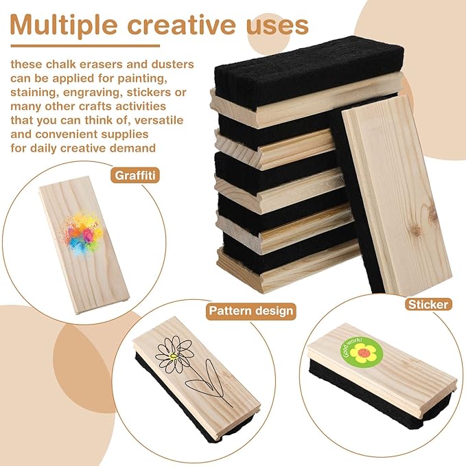 Marspark Felt Style Erasers, Cleaner Dusters Felt Chalkboard Eraser for Kids Wood Chalk Eraser for Chalkboard Cleaners Dusters for Markers White Black Boards Paint School Students Teachers(6 Pieces)