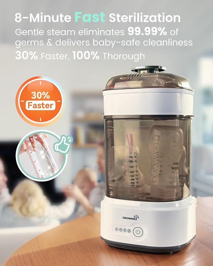 Bottle Sterilizer and Dryer, Compact Electric Steam Baby Bottle Sterilizer (Esterilizador de Biberones), Bottle Sanitizer for Baby Bottles, Pacifiers, Pump Parts Black