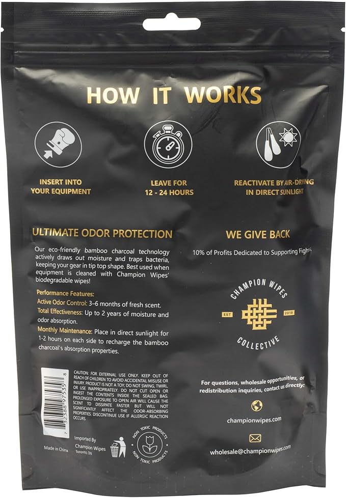 Deodorizer Inserts for Boxing Gloves, Hockey Equipment, Gym Bags & Sports Gear – Bamboo Charcoal Odor Absorber & Moisture Absorber – Reusable Dual-Pouch Insert (Osmanthus Breeze)