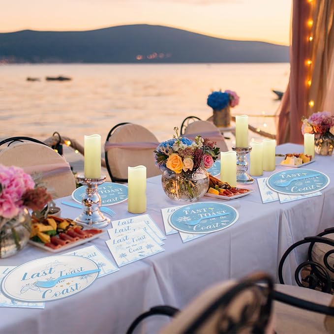 200PCS Last Toast on the Coast Party Supplies Serve 50,Coastal Bachelorette Party Paper Plates,Napkins,And Forks Kit for Birthday,Summer, Bachelorette Parties Decorations