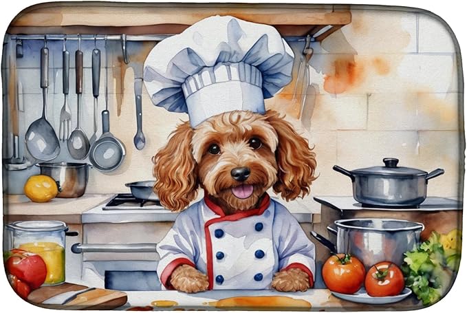 Caroline's Treasures DAC6233DDM Cockapoo The Chef Dish Drying Mat Absorbent Dish Drying Mat Pad for Kitchen Counter Dish Drainer Mat for Countertop, 14 x 21", Multicolor