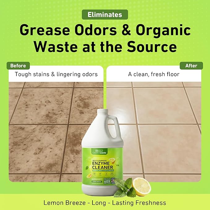 Creative Scents Multipurpose Enzyme Cleaner & Odor Remover | Super Concentrated for Floor, Carpet | Pet Urine Odor Eliminator | Enzymatic Cleaner for Cat Urine & Dog Poop | 1 Gallon - Lemon Breeze