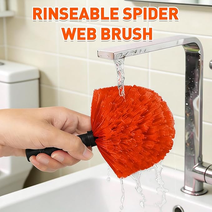 15FT Reach Cobweb Duster with Extension Pole - Spider Web Brush for Cleaning with 3-12FT 4-Section Flip-Lock Telescopic Pole, Effortlessly Cleans High Indoor & Outdoor Webs