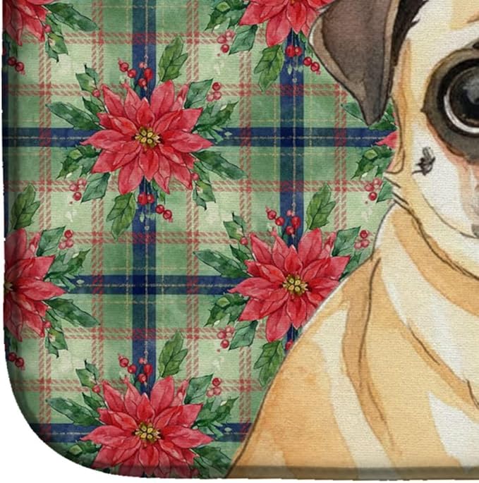 Caroline's Treasures Fawn Pug Christmas PoinsettIas Dish Drying Mat Absorbent Dish Drying Mat Pad for Kitchen Counter Dish Drainer Mat for Countertop, 14 x 21", Multicolor