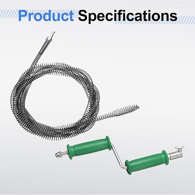 HARFINGTON Plumbing Drain Auger 3/8" (10mm) Dia. 13.1ft Manual Toilet Snake Flexible Drain Cleaner Tool with Drill Connector Spring Unclog Hair for Bathroom Kitchen Toilet Bathtub Sewer Sink
