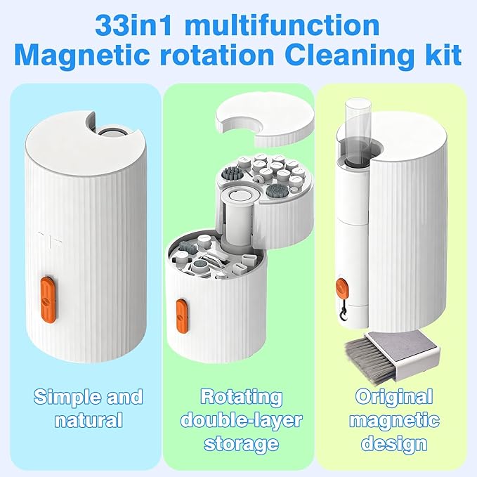 33-in-1 Multi-Functional Cleaning Kit for Electronics inlcuding Headphones,Mobile Phones,Computer,Monitor,Lens and etc, Compact and Portable Design