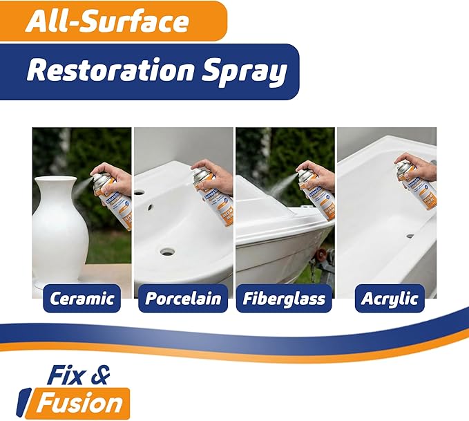 Fix & Fusion Bathtub & Tile Spray Paint, Multi-Surface Coating for Bathroom & Kitchen, High Adhesion, Water-Resistant, for Porcelain, Ceramic, Fiberglass, Countertops & More, White 13.5 oz (Pack of 6)