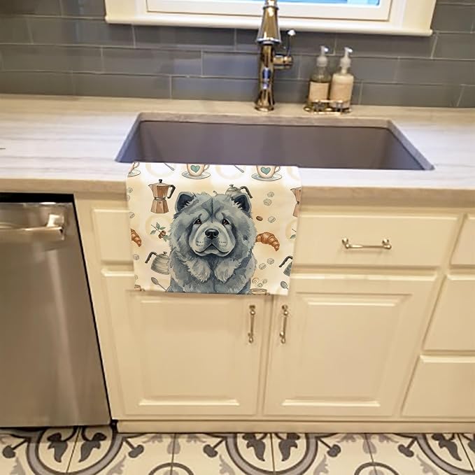 Caroline's Treasures Blue Chow Chow Coffee Bar Kitchen Towel Velour Plush Front and Cotton Loop Back Machine Washable
