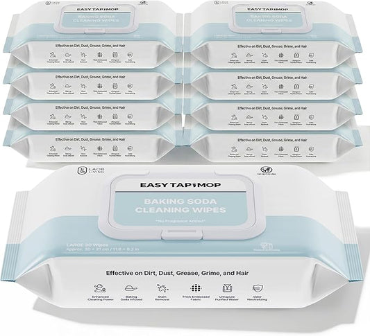 Baking Soda Cleaning Wipes - Wet Floor Mopping Replacement Pad Refills Compatible with Swiffer Sweeper Mop - Larger & Thicker Disposable Cloths for Multi-Surfaces - 30 Count (Pack of 9)