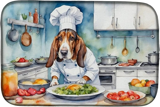 Caroline's Treasures DAC6196DDM Basset Hound The Chef Dish Drying Mat Absorbent Dish Drying Mat Pad for Kitchen Counter Dish Drainer Mat for Countertop, 14 x 21", Multicolor