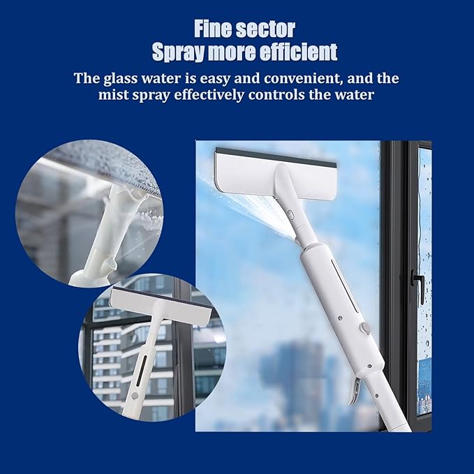 Squeegee for Window Cleaning with Spray,Window Washing Kit with Extension Pole,Double Sided and Long Handle Window Cleaner Tool for Car and Home with - 14 Inches - 3pcs Rags
