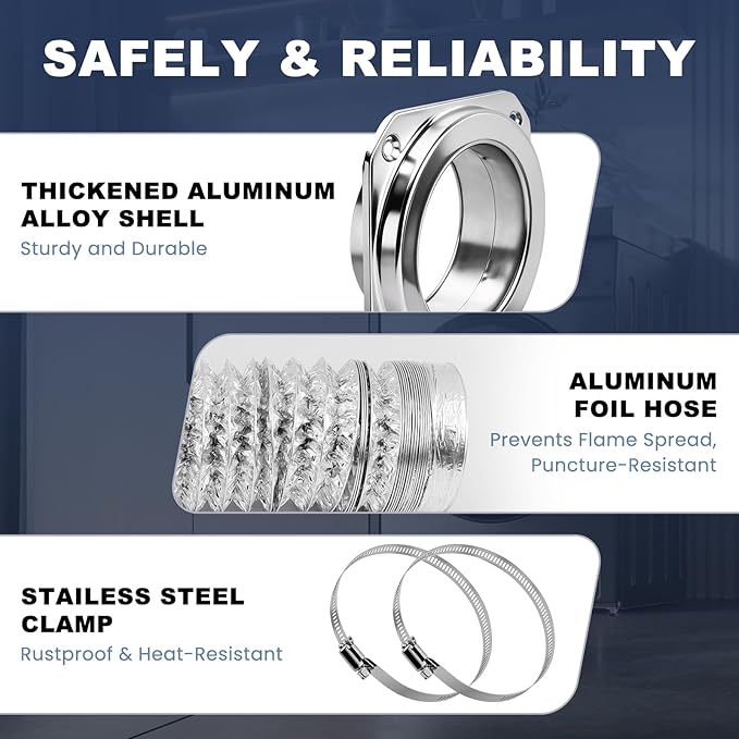Yixiang Magnetic Dryer Vent Connector Kit，Magnetic Dryer Hose Connector 180 Degree, Quick Coupling Easy to Clean Airtight Seal, 3.3ft 4" Aluminum Foil Duct and 2 clamps
