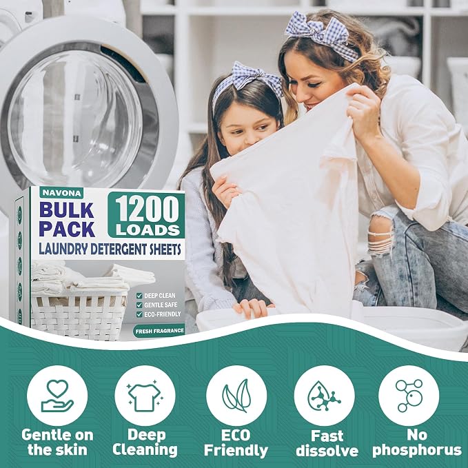 1200 Loads Laundry Detergent Sheets, Eco-friendly Laundry Sheets, Powerful Cleaning, Suitable for Homes, Dorms, and Apartments - [Fresh Scent]