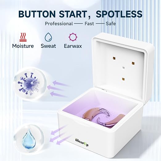 Hearing Aid Dryer, 15 min. Removes Sweat & Moisture, Rechargeable, Electric Hearing Aid Dehumidifier for Hearing Aids, Earbuds, Ear Amplifiers T90