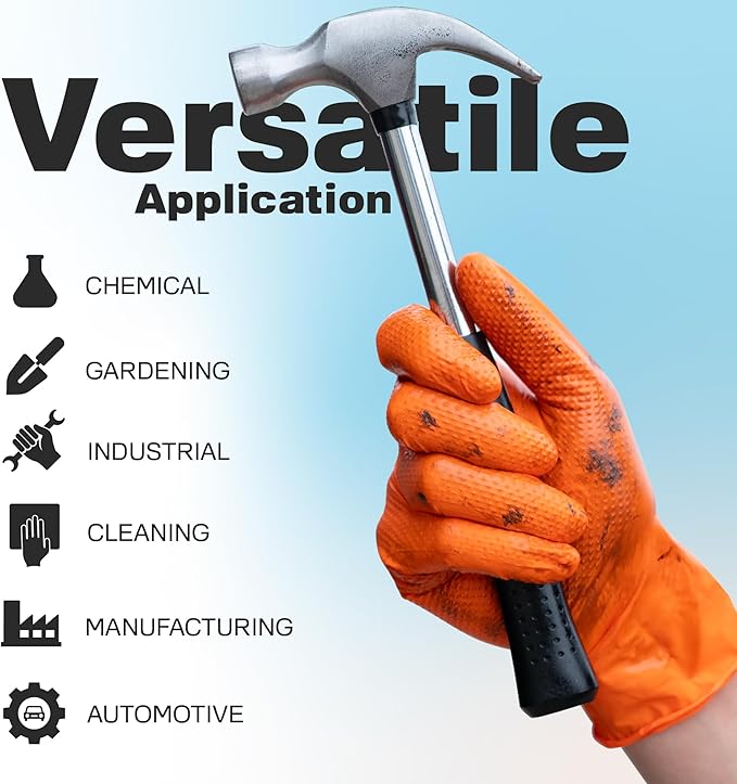 Raxwell Nitrile Disposable Gloves - Puncture-Resistant Work Gloves - Diamond Grip for Food Prep, Cleaning & Cooking