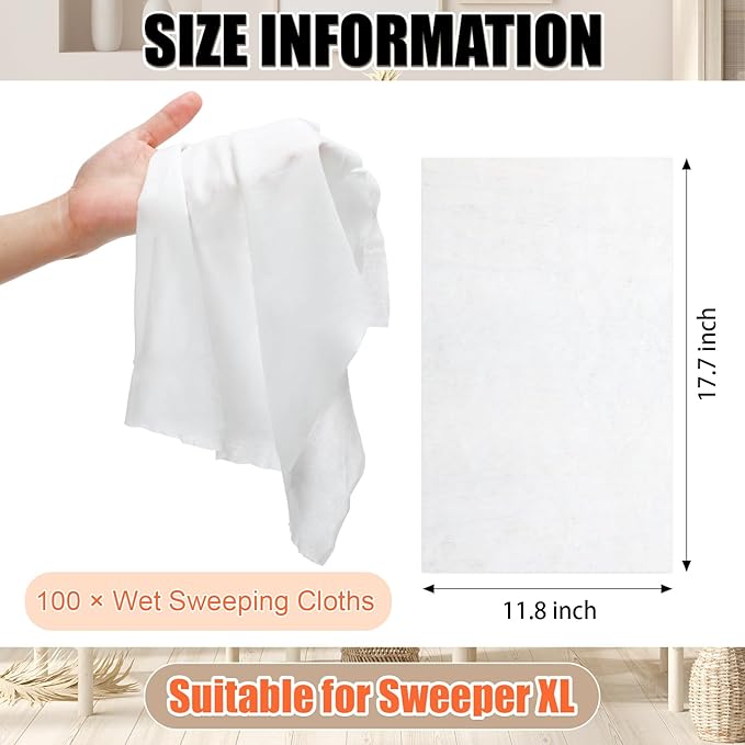 FillTouch 100 Counts Sweeper Wet Mopping Cloths Compatible with Swiffer 17.7'' x 11.8'' Large Wet Mop Pads Refills XL Disposable Floor Wipes Duster for Sweeping Scrubbing Cleaning Wood Hardwood Tile