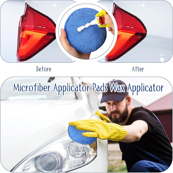 Tanlade 100 Pcs Car Detailing Microfiber Applicator Pad Wax Applicator Wash Microfiber Pads, 5 Inch Diameter (Blue)