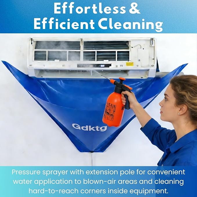 Mini Split Cleaning Kit Bag, Waterproof Ac Cleaning Kit with 2L Pressure Sprayer, Reusable Air Conditioner Cleaning Kit, Minisplit Cleaning Kit for HVAC, Large (for Systems 38in - 48in)
