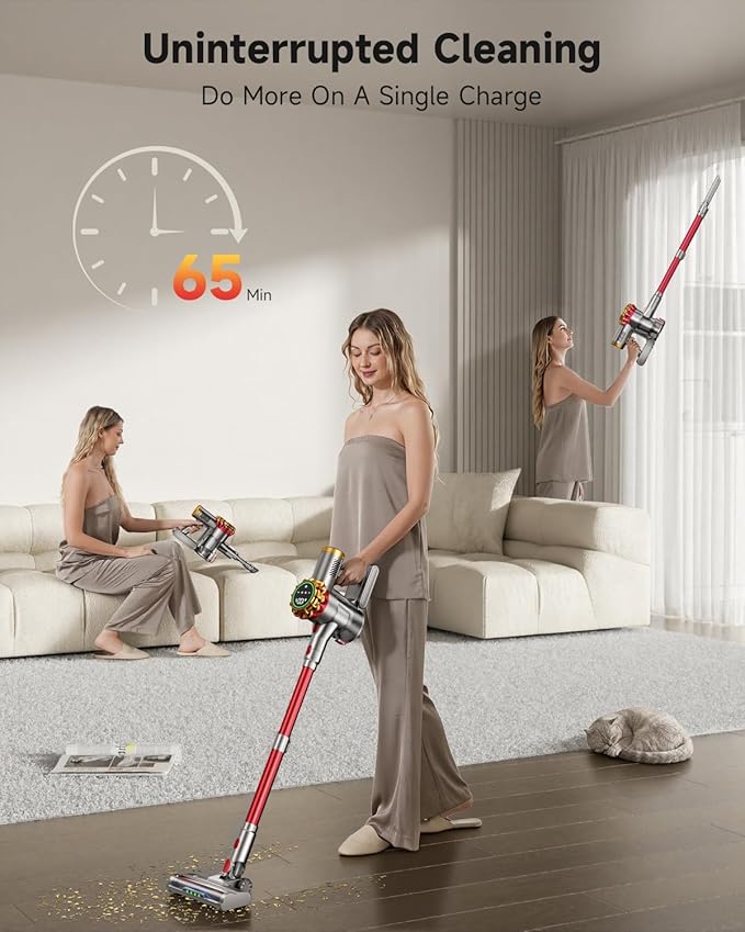 AIPOWAY Cordless Vacuum Cleaner 580W 50Kpa Vacuum Cleaners for Home, 65 Mins Battery Stick Vacuum Anti-Tangle, Self-Standing, 8-in-1 Lightweight Vacuum for Hardwood Floor/Carpet/Pet Hair