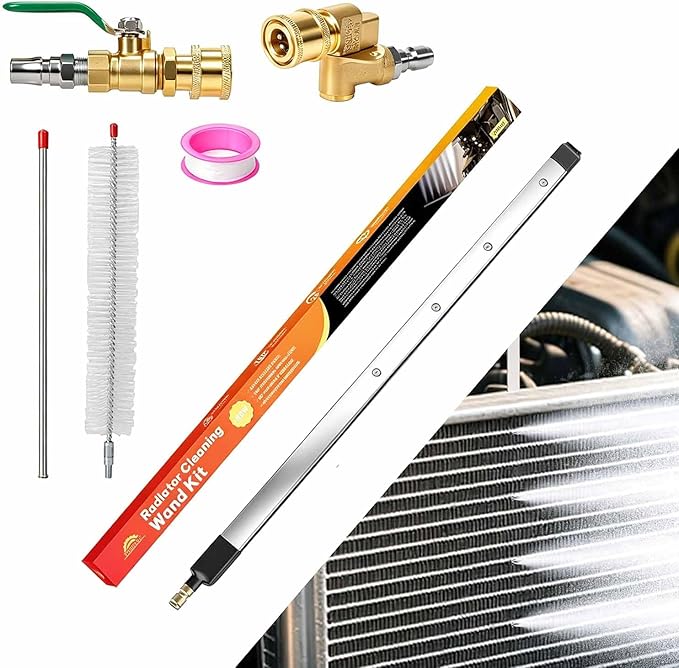 24" Upgraded Radiator Cleaning Wand With 25° Fan Nozzles,Water and Air Dual-Use 4500 PSI Pressure Washer Tool Set for Car,Truck and Other Vehicles.