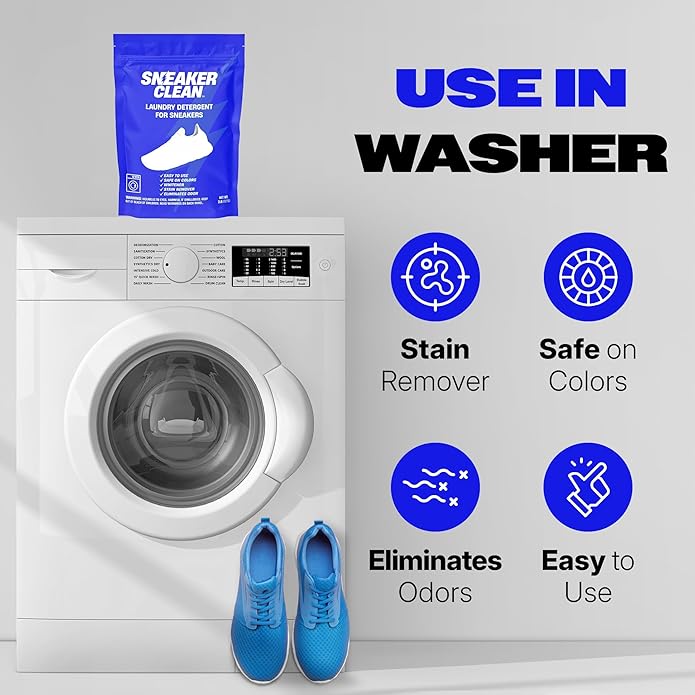 Sneaker Cleaner Kit, Shoe Cleaner for White & Colored Sneakers, Stain Remover, Deodorizer Powder, Washing Machine Safe
