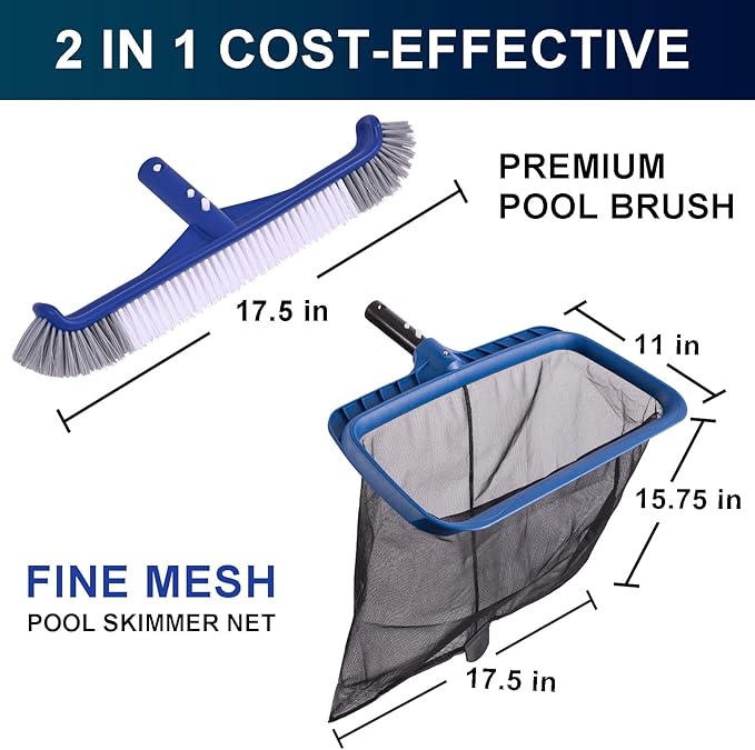 POOLAZA Pool Skimmer Net & Brush with 10.5FT Aluminum Pole