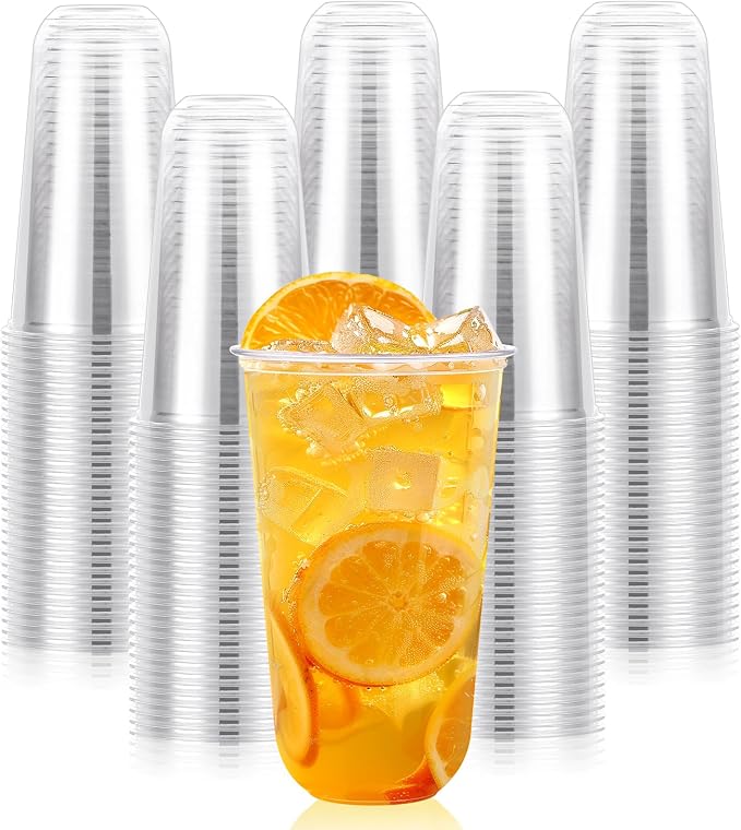 KesaPlan 100 Pcs 18 oz Clear Plastic Cups, Disposable Stemless Wine Glasses, Round Bottom Plastic Cocktails Cups, Crystal Disposable Cold Drinking Cup for Birthday Wedding Meeting Christmas Party