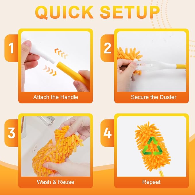 Duster Refill for Swiffer, 360 Dusters Heavy Duty Refills, Reusable Duster Kit for Home, Office, Furniture and Outdoor (9 Pack + 1 Handle)