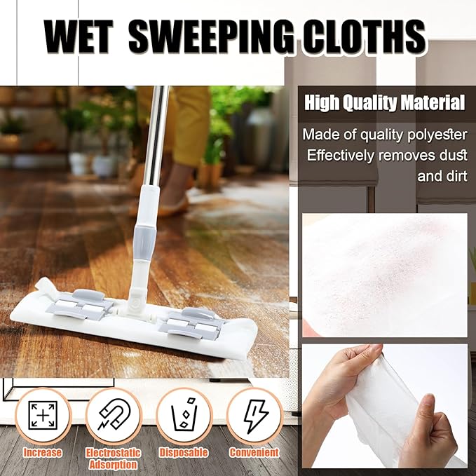 FillTouch 200 Counts Sweeper Wet Mopping Cloths Compatible with Swiffer 17.7'' x 11.8'' Large Wet Mop Pads Refills XL Disposable Floor Wipes Duster for Sweeping Scrubbing Cleaning Wood Hardwood Tile