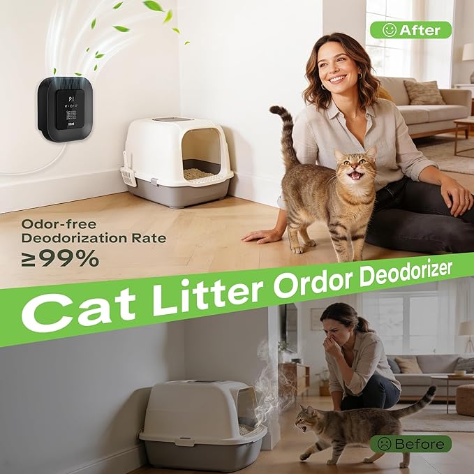 Cat Litter Deodorizer – 99% Odor Removal, Ozone Air Purifier for Pets, Strong Odor Eliminator for Litter Box, Toilet, Closet, Cabinet, Shoe, Garage