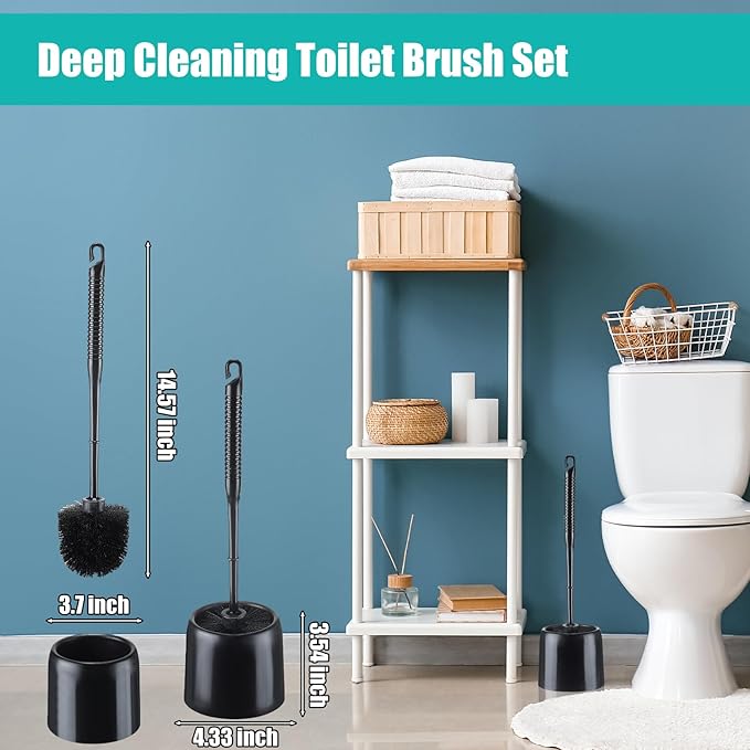 Roshtia 1 Set Toilet Brush and Holder Set for Bathroom Toilet Bowl Brush Scrubber with Caddy for Deep Cleaning, 14.57 Height (Black)