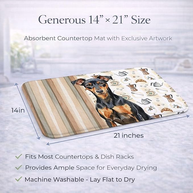 Caroline's Treasures Manchester Terrier Coffee Bar Dish Drying Mat Absorbent Dish Drying Mat Pad for Kitchen Counter Dish Drainer Mat for Countertop, 14 x 21", Multicolor