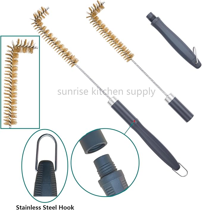 SUNRISE Fryer Brush with Long Handle (Brass with Plastic Handle, L Brush)
