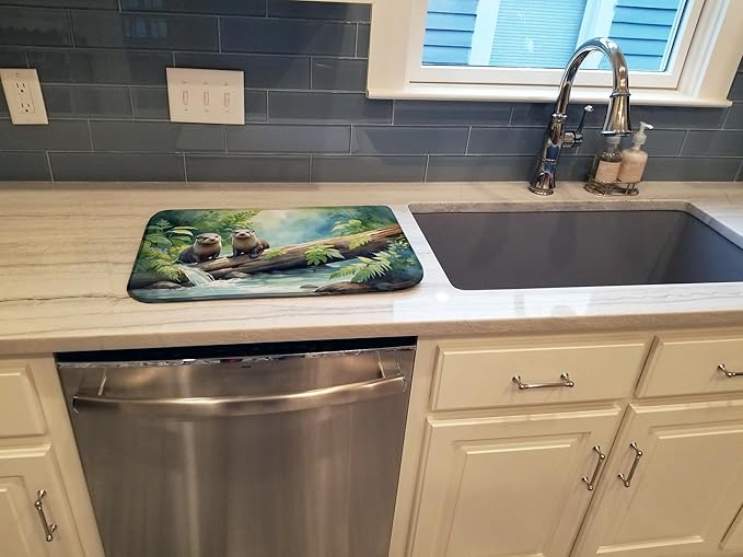 Caroline's Treasures River Otters at Play Dish Drying Mat Absorbent Dish Drying Mat Pad for Kitchen Counter Dish Drainer Mat for Countertop, 14 x 21", Multicolor
