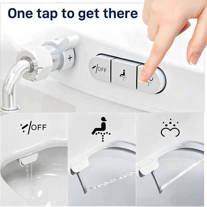 Clirass Bidet Toilet Seat, Soft Close Toilet Seat, Button control Feminine/Posterior Wash Switch, Knob Control Water Pressure,White Bidet Seat Attachment with Brass inlet (Elongated-D)