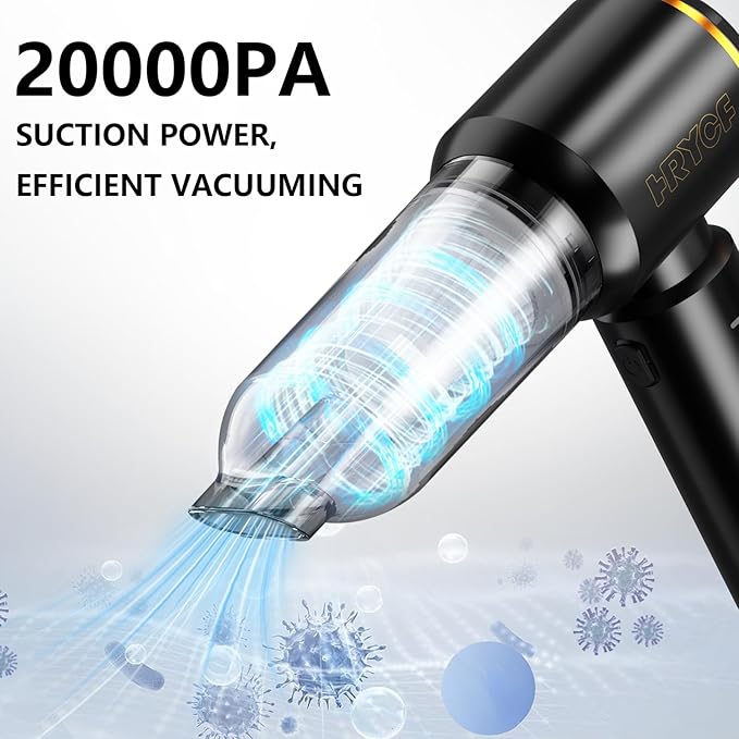 CNMSGM Portable Cordless Handheld Car Vacuum Cleaner, 20000Pa Strong Suction Rechargeable Car Vacuum, 4-in-1 Mini Vacuum for Car Interior, Home, Couch, Pet Hair, and Tight Spaces (Black)