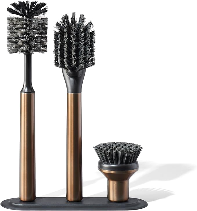 Curio Home Goods Ionic Brush Set, Magnetized to Stand Upright, Stainless Steel with Replaceable Heads, Bronze