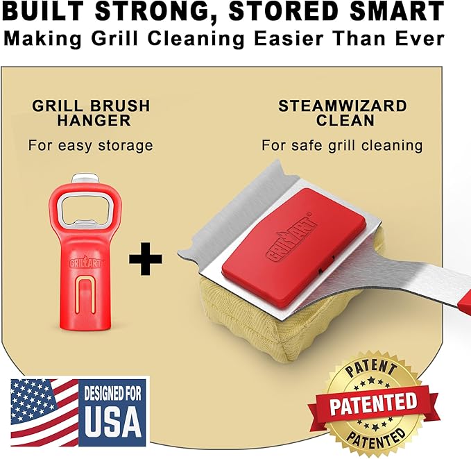 Bristle-Free Grill Brush with Water Soak Basin & Built-in Bottle Opener
