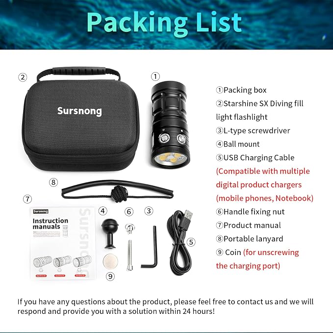Starshine SX 8500 Lumens Dive Light - Professional Underwater Video Light with 95 CRI, 5500K White Light, USB-C Rechargeable, for Diving/Underwater Photography (IP68 Waterproof, 100m Depth)
