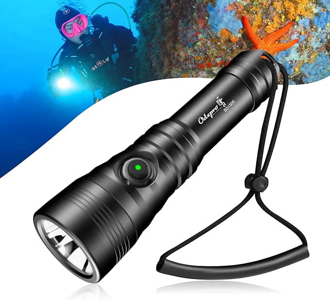 SD1500 Dive Light 1500 Lumens Scuba Diving Flashlight 3 Modes Waterproof Underwater Diving Safety Backup Lights with Power Indicator for Night Diving