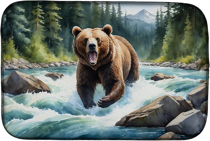 Caroline's Treasures Alaskan Wilderness Grizzly Bear Dish Drying Mat Absorbent Dish Drying Mat Pad for Kitchen Counter Dish Drainer Mat for Countertop, 14 x 21", Multicolor